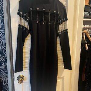 Black chains detail body con dress size S